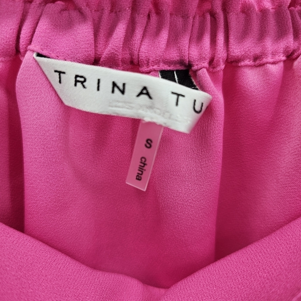 Trina Turk Women's Loose Fit Crepe Off The Shoulder Bublegum Pink Size Small - Picture 4 of 5